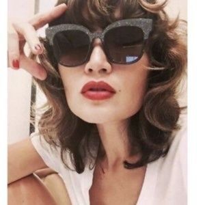 BNWT Jimmy Choo MAYEL/S VE 018R Clubmaster Black Glittery Sunglasses Brown Lens